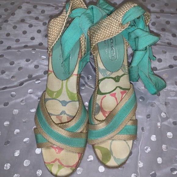 Coach EUC turquoise espadrille wedges - Picture 2 of 6